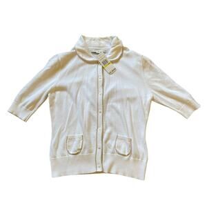 Tommy Hilfiger Womens/Teen White with Tan Border Button Cardigan Size Medium